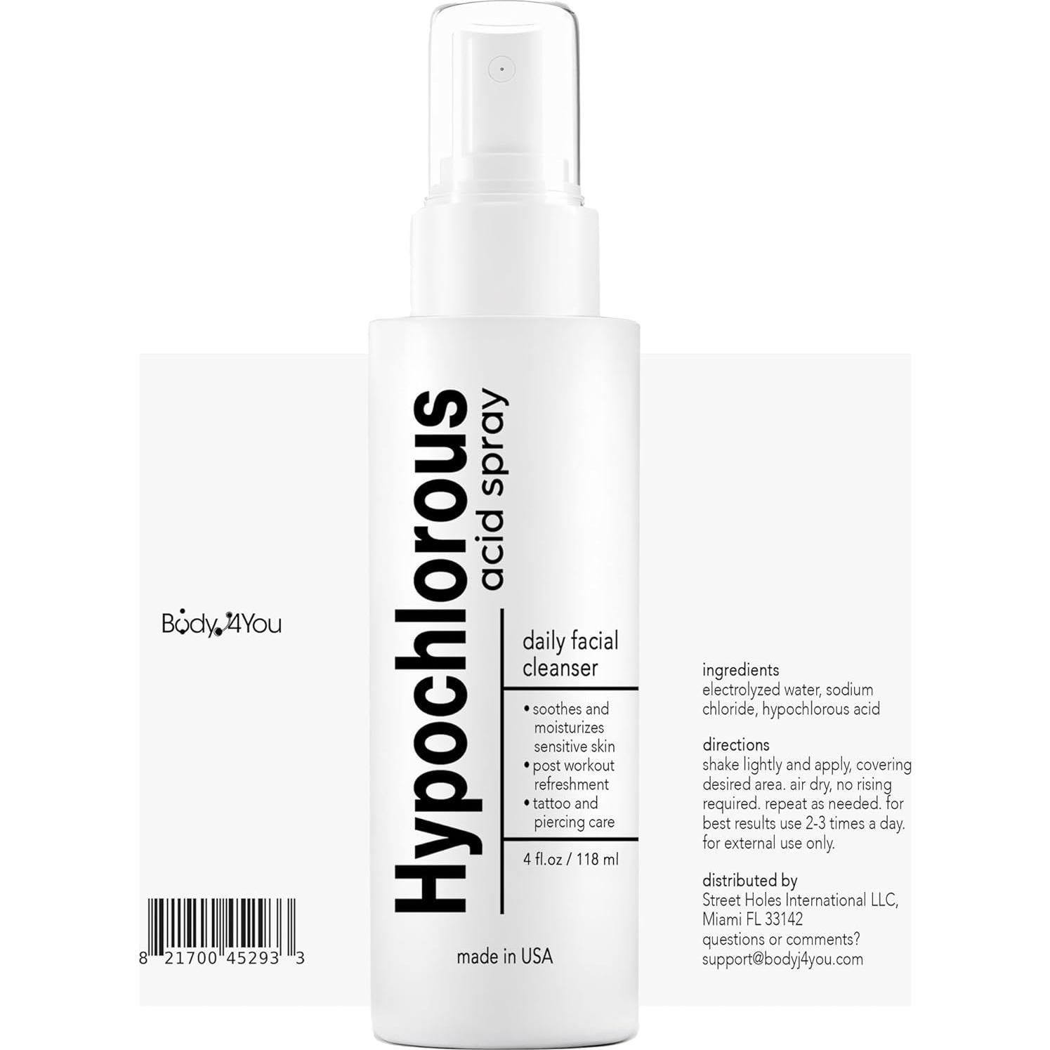 BodyJ4You Spray Facial de Ácido Hipocloroso 118 ml - Hidratante y Calmante para Piel Sensible