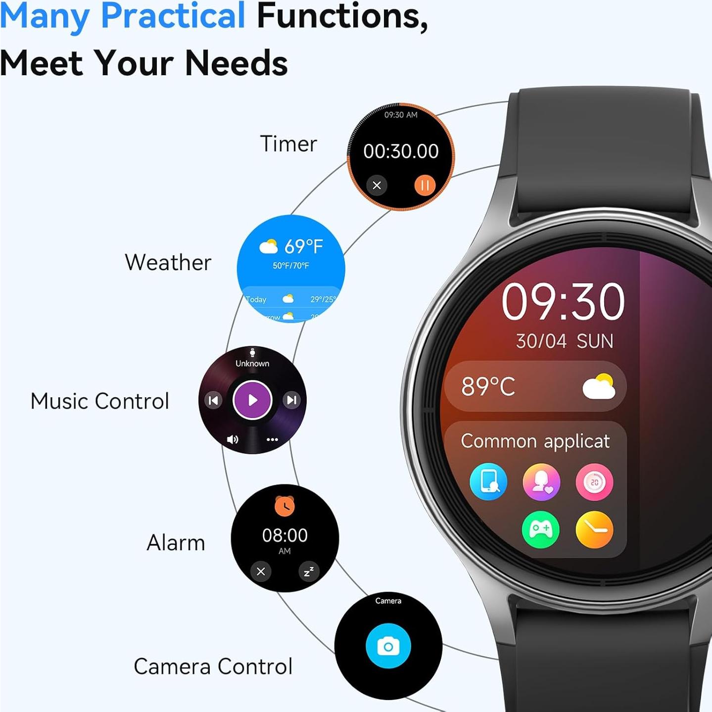 Reloj Inteligente Fitpolo Negro 1.27" Fitness Bluetooth IP68