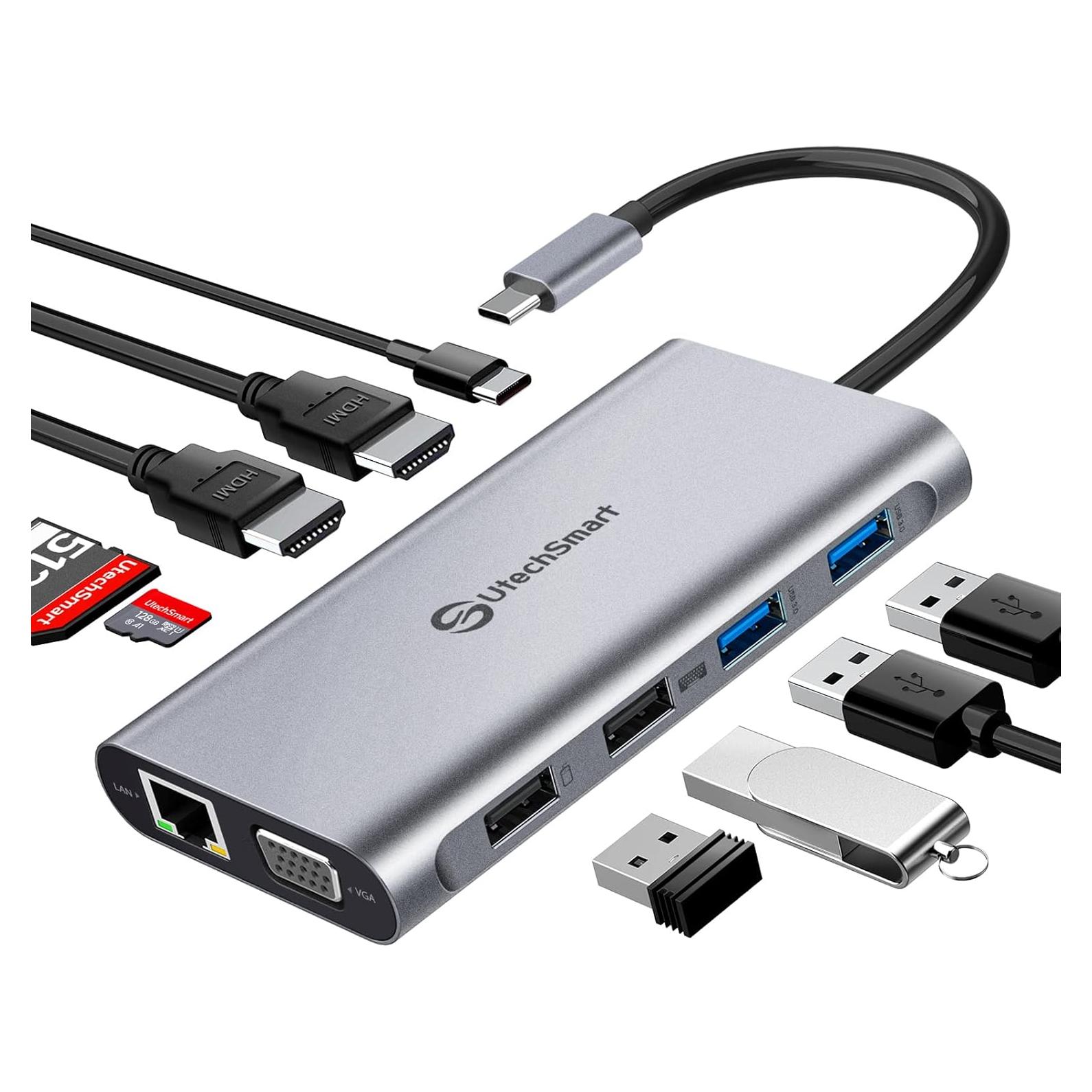 Dock USB C UtechSmart 11 en 1 Triple Pantalla 4K HDMI