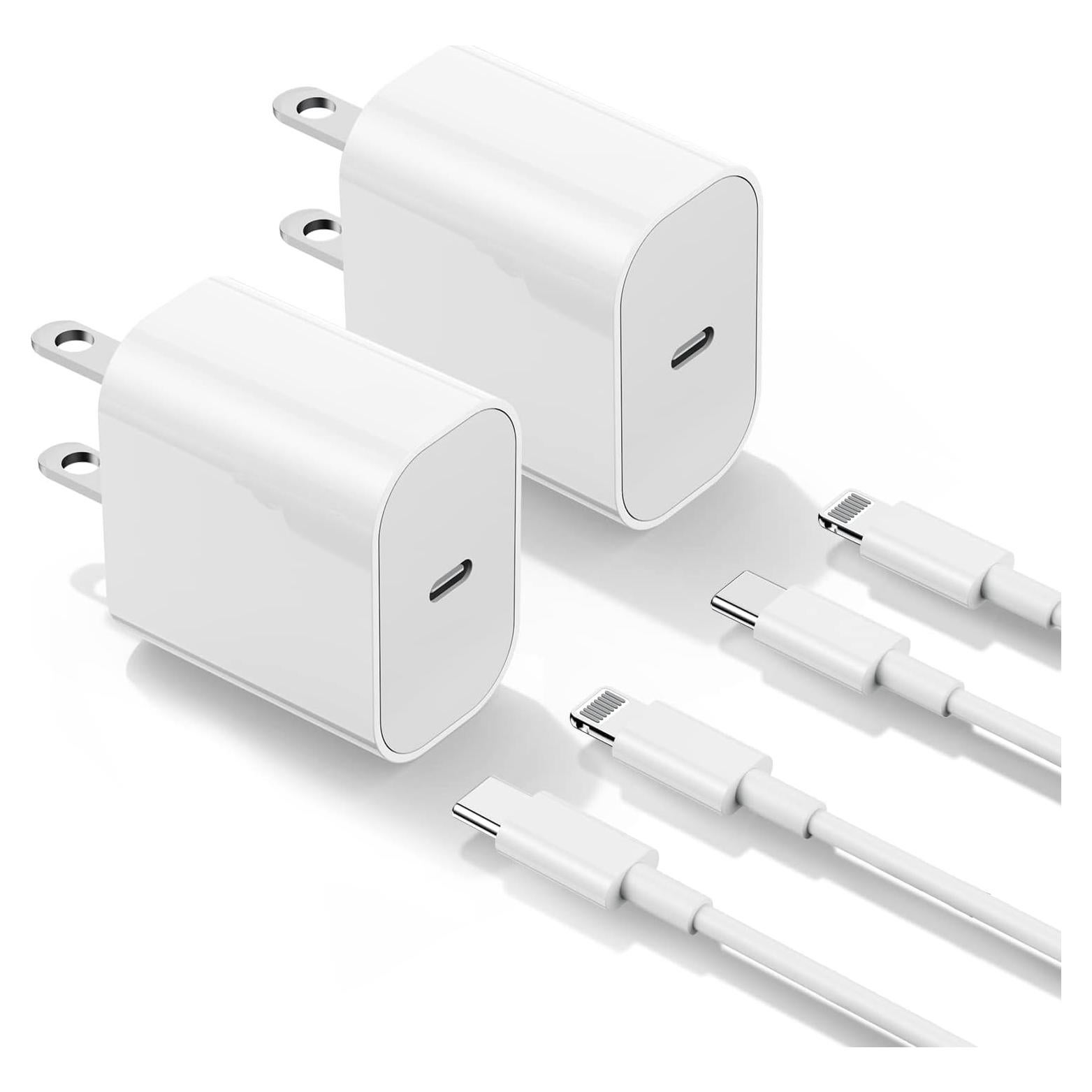 Cargador Rápido 20W Jeenek con 2 Cables USB C a Lightning 6ft