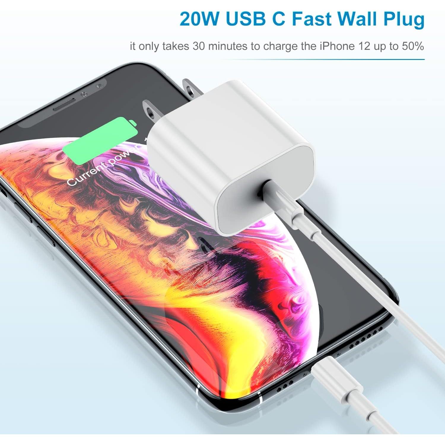 Cargador Rápido 20W Jeenek con 2 Cables USB C a Lightning 6ft