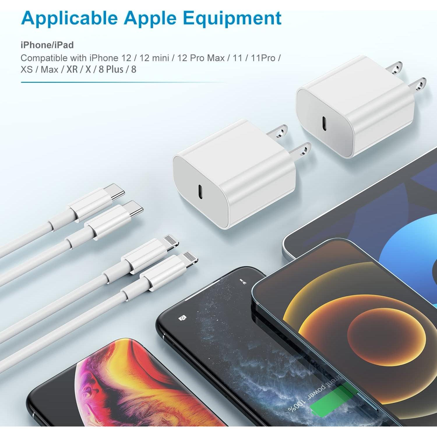 Cargador Rápido 20W Jeenek con 2 Cables USB C a Lightning 6ft