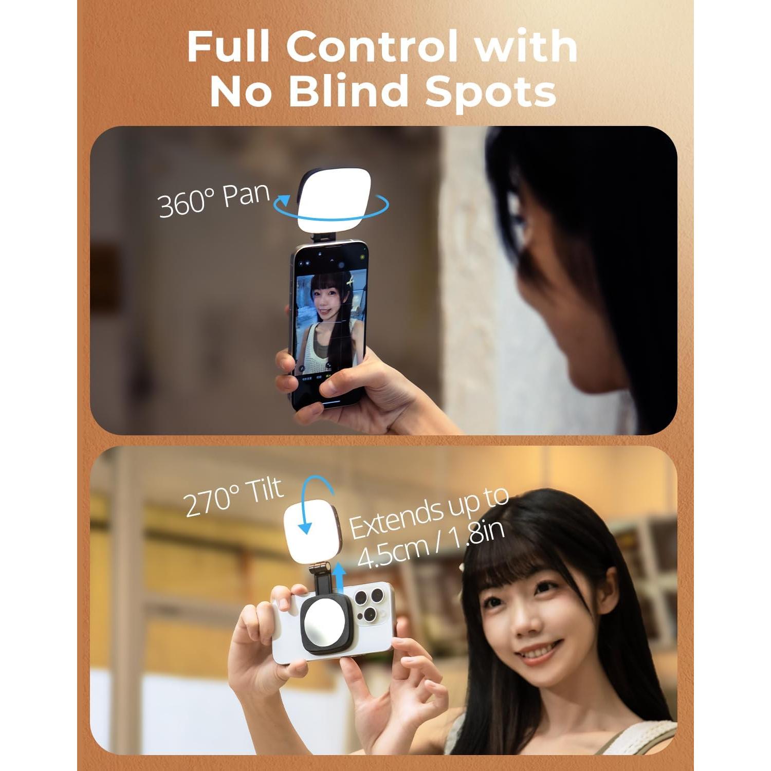 Luz Selfie Magnética PequeñoRig Vibe P48 Negro con Espejo