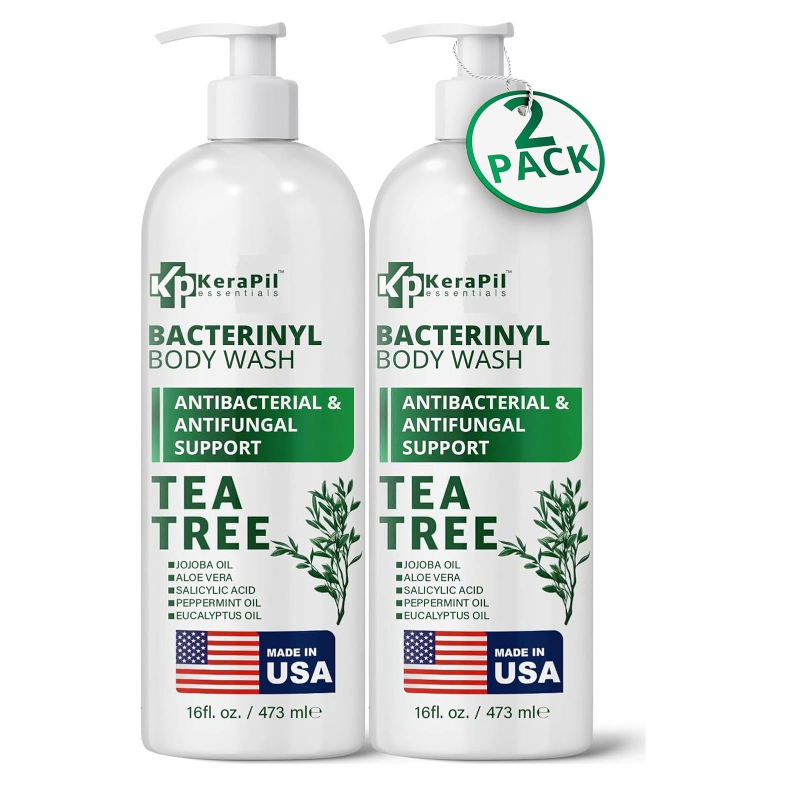 Jabón Corporal Antibacteriano KERAPIL 473ml x 2 - Árbol de Té