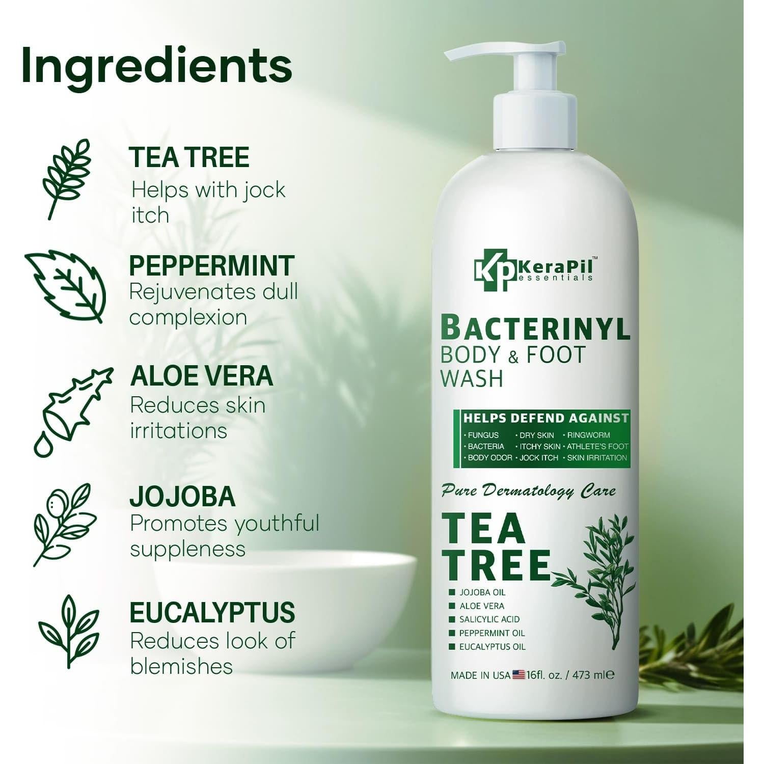 Jabón Corporal Antibacteriano KERAPIL 473ml x 2 - Árbol de Té