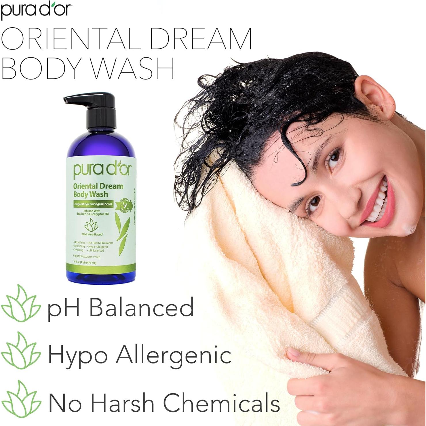 Gel de Ducha PURA D'OR 473 ml Aroma Hierba Limón Aloe Vera