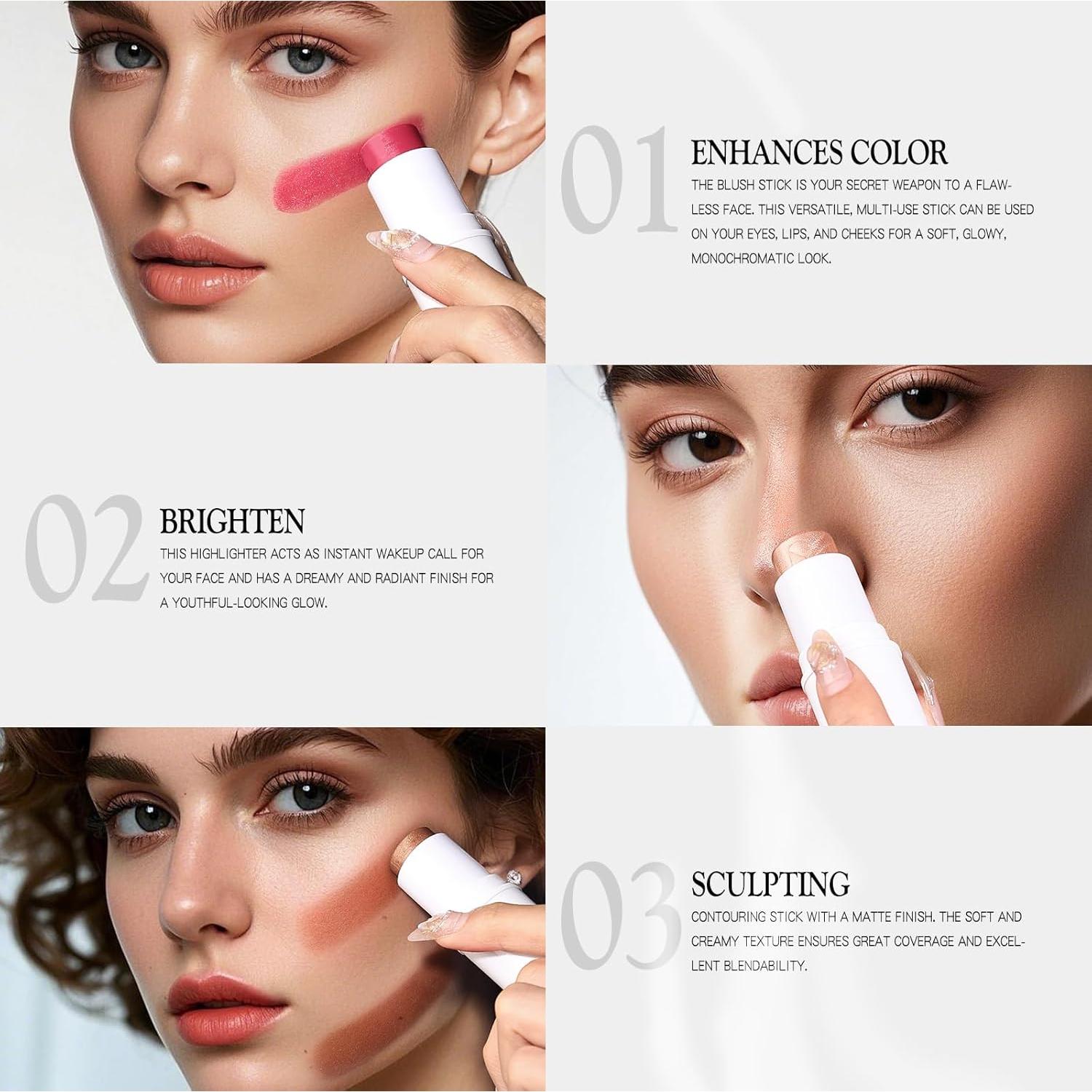 Juego de 3 Barras de Maquillaje Bayfree - Contorno, Rubor e Iluminador