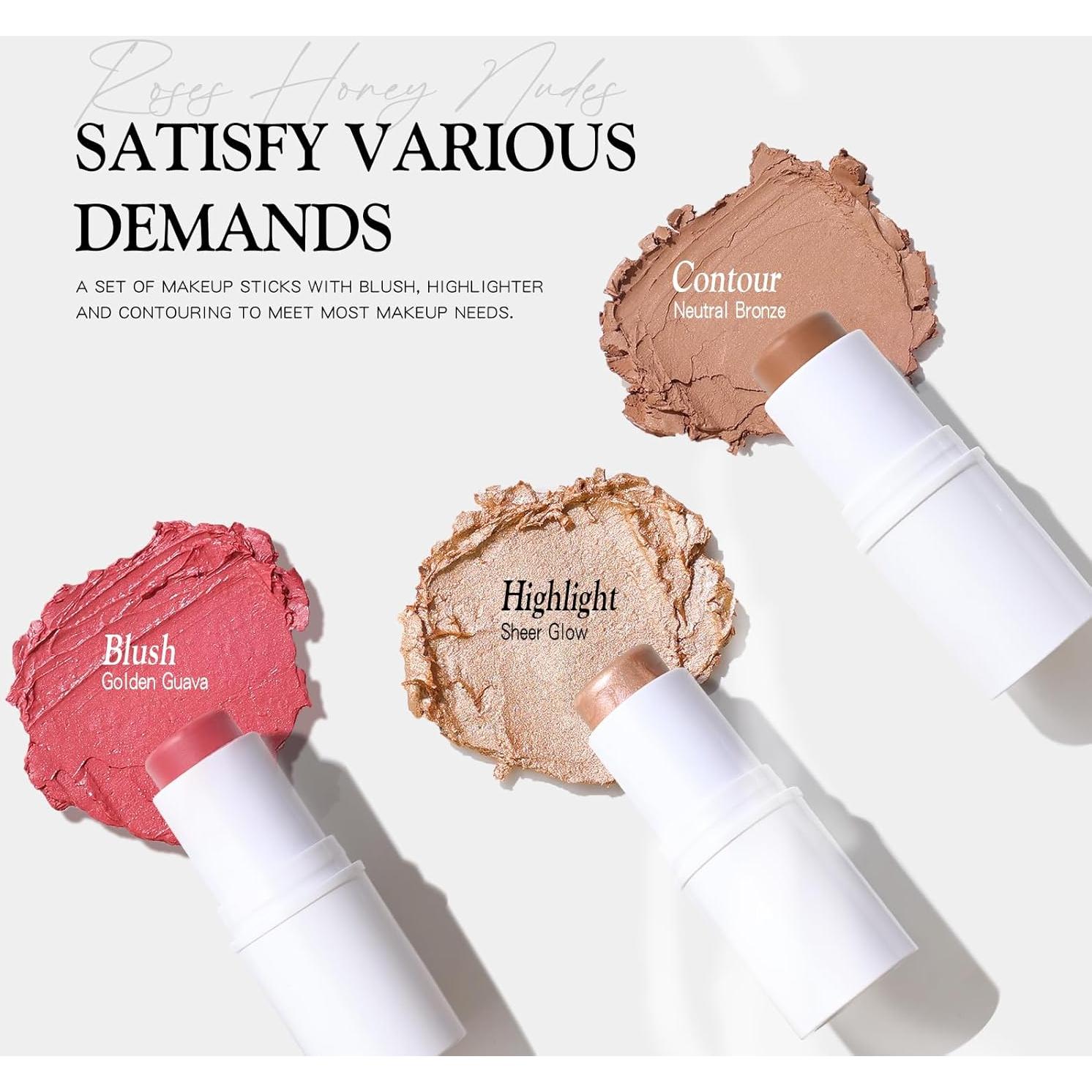 Juego de 3 Barras de Maquillaje Bayfree - Contorno, Rubor e Iluminador