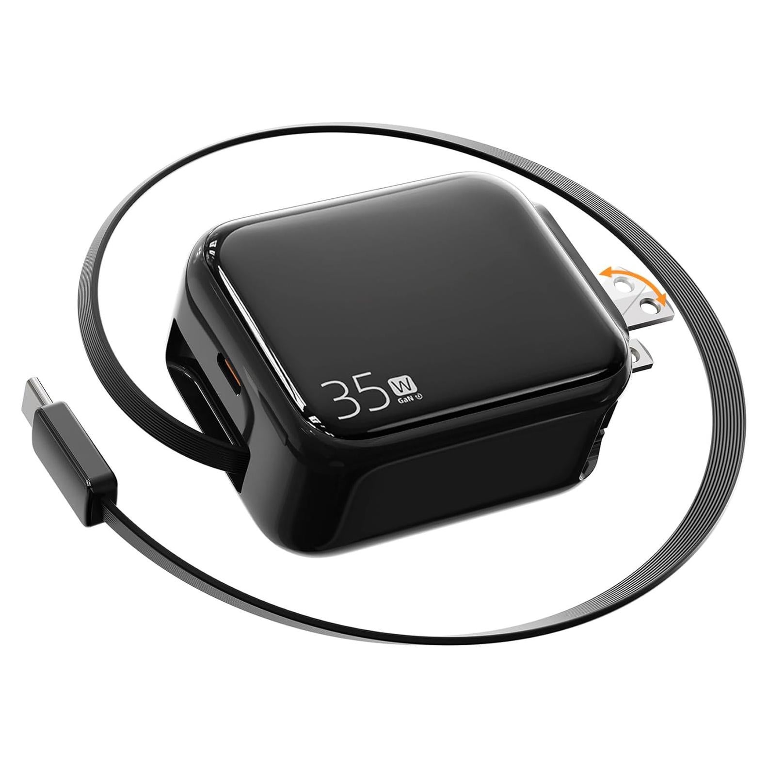 Retractable Wall Charger, 35W Fast USB C Charger Block with Extendable Type C Charing Cable for iPhone 16 15 Galaxy S25 24, Portable Retractable Charging Plug for Home Kitchen Office Travel