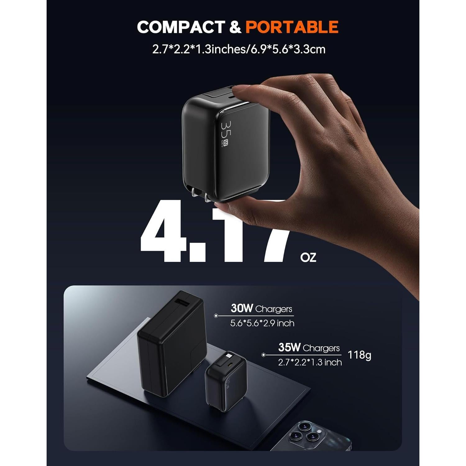 Retractable Wall Charger, 35W Fast USB C Charger Block with Extendable Type C Charing Cable for iPhone 16 15 Galaxy S25 24, Portable Retractable Charging Plug for Home Kitchen Office Travel