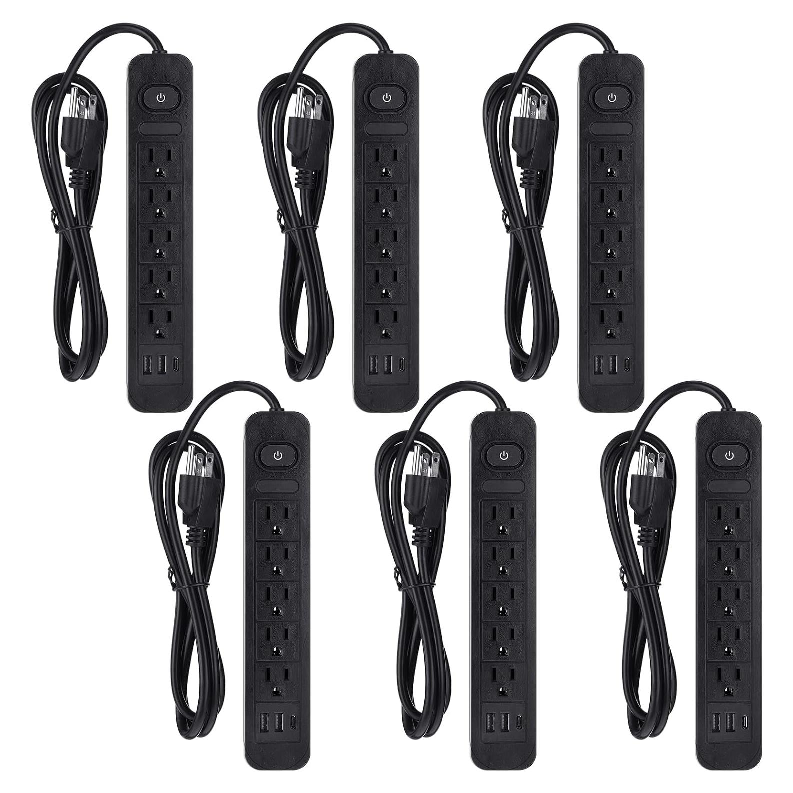 Regleta de Sobretensión Kanayu 6 Piezas 5 Salidas CA 3 USB 1.5m Negro