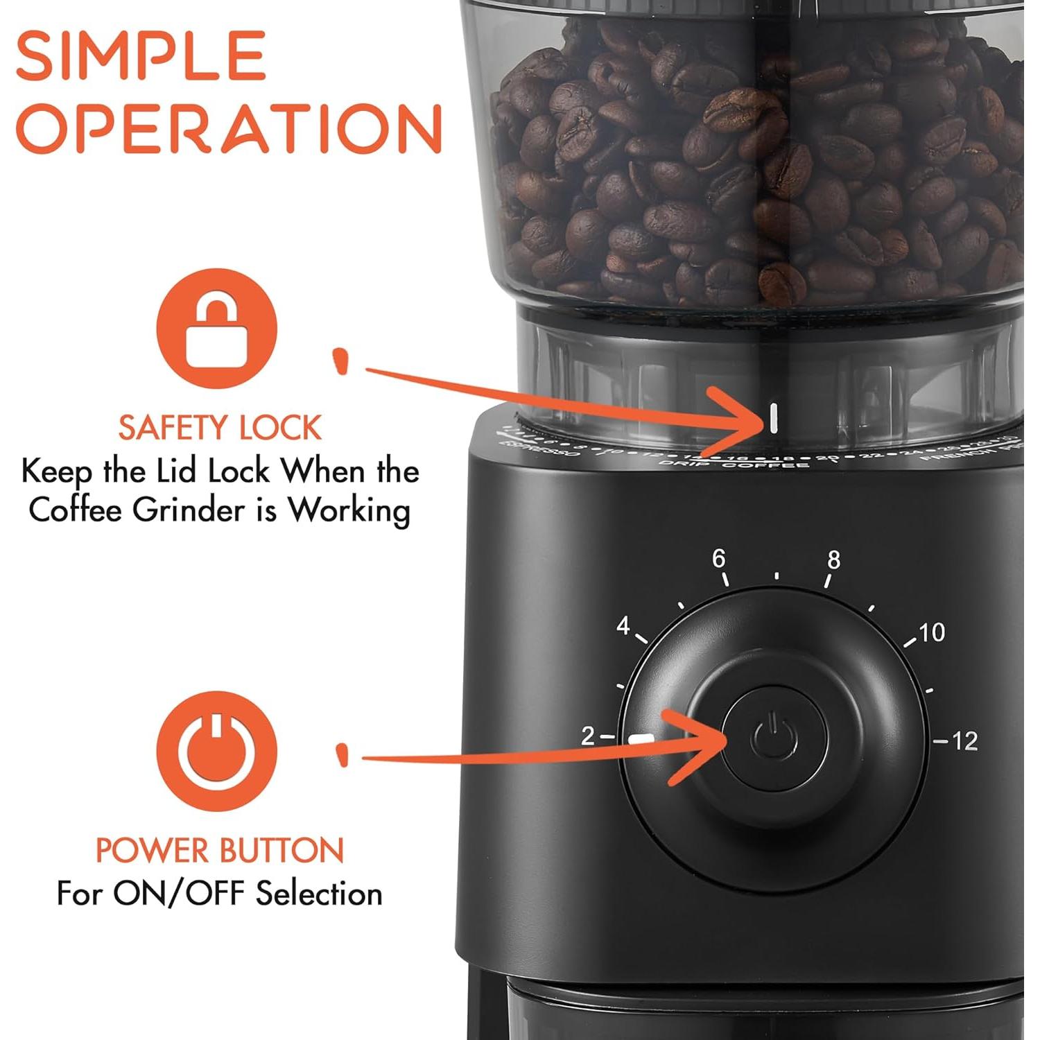 Molino de Café Eléctrico Ollygrin con 30 Configuraciones