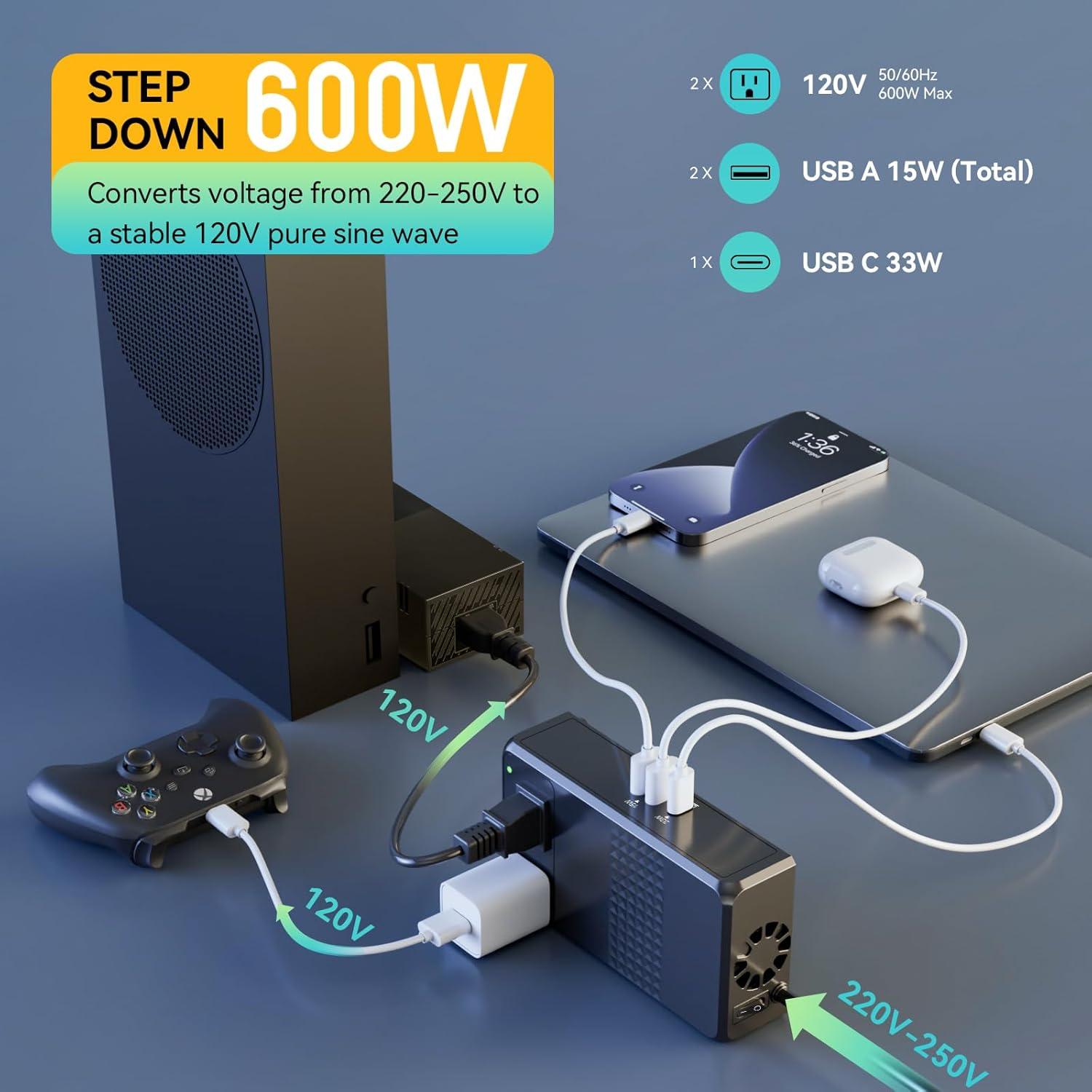 Convertidor de Voltaje 220V a 110V HYTED 600W USB Carga Rápida