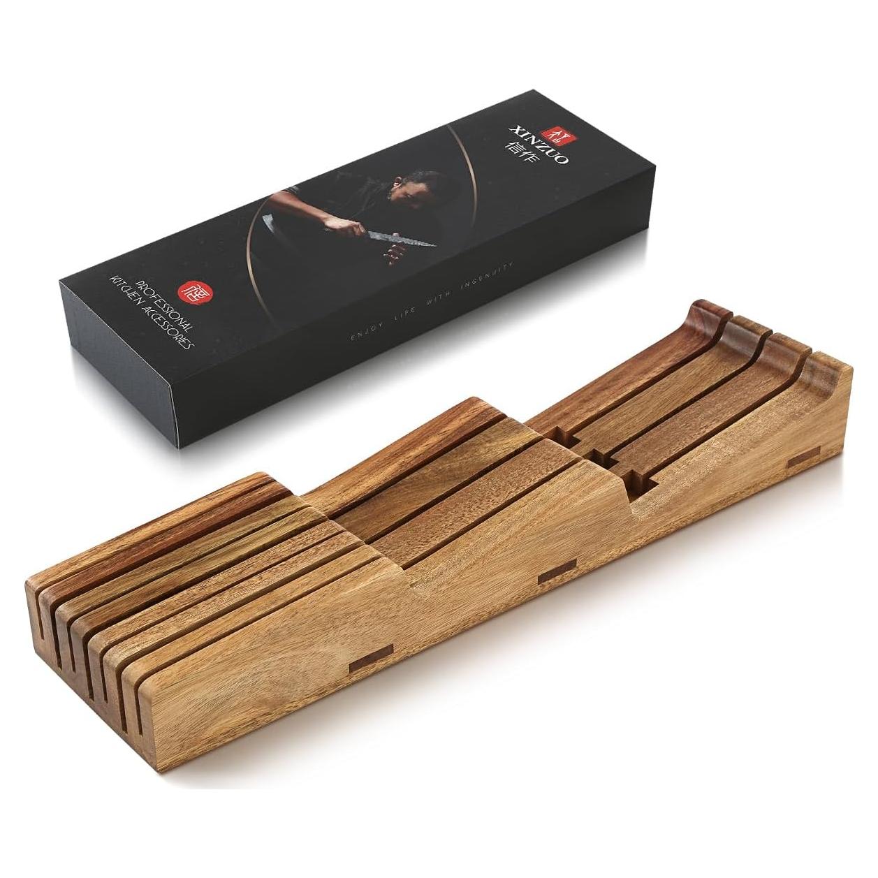 Organizador de Cuchillos XINZUO de Acacia Natural 7 Ranuras