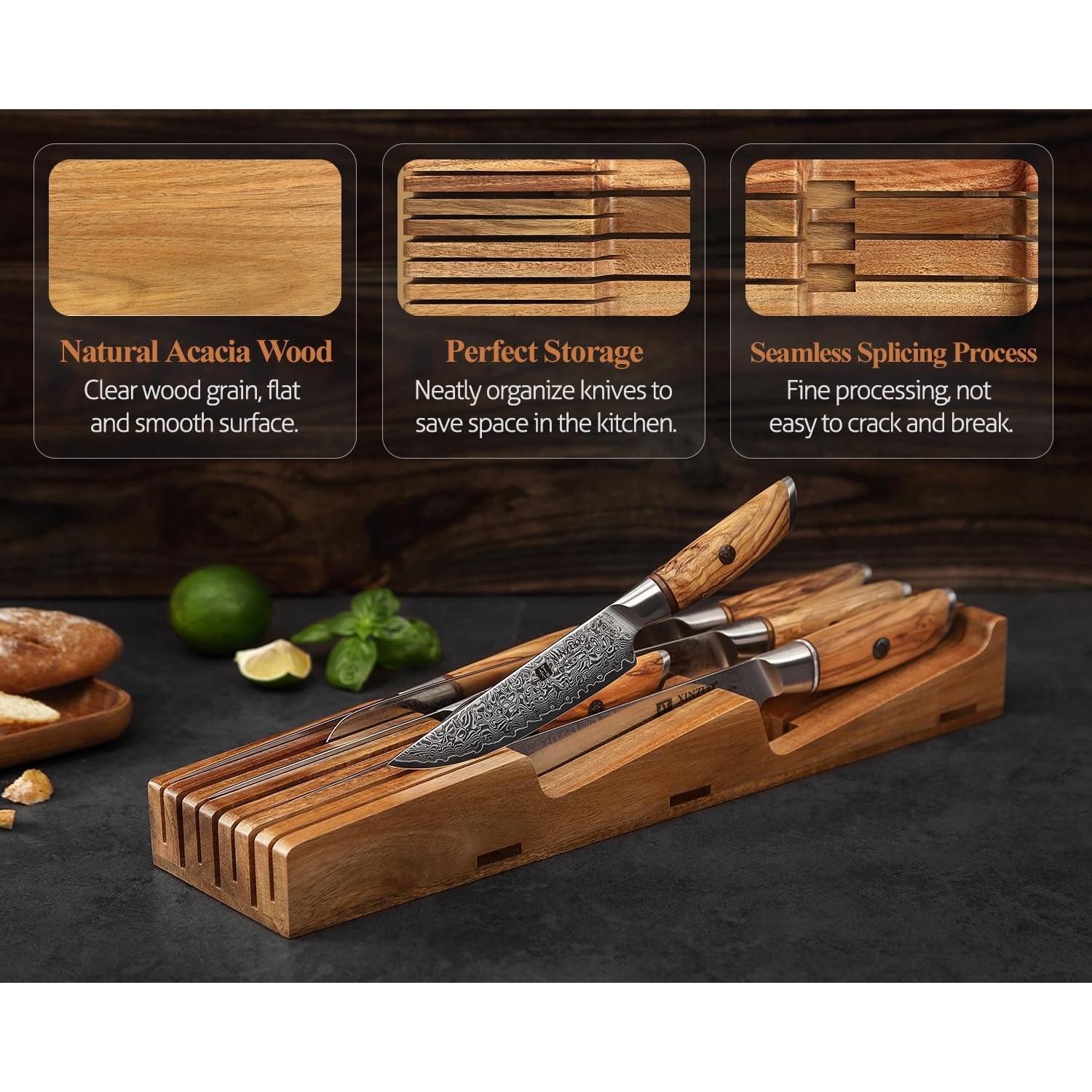 Organizador de Cuchillos XINZUO de Acacia Natural 7 Ranuras