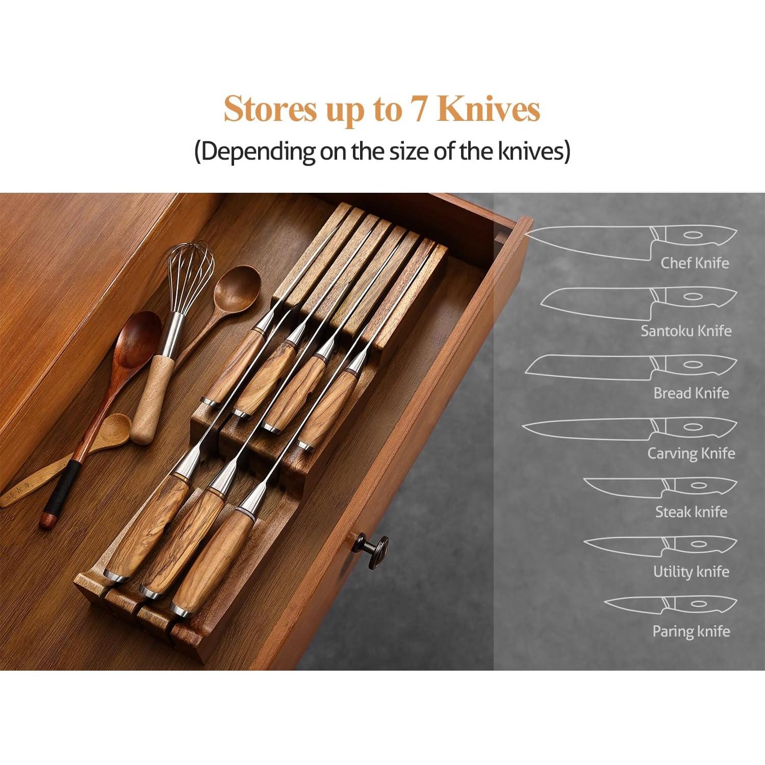 Organizador de Cuchillos XINZUO de Acacia Natural 7 Ranuras