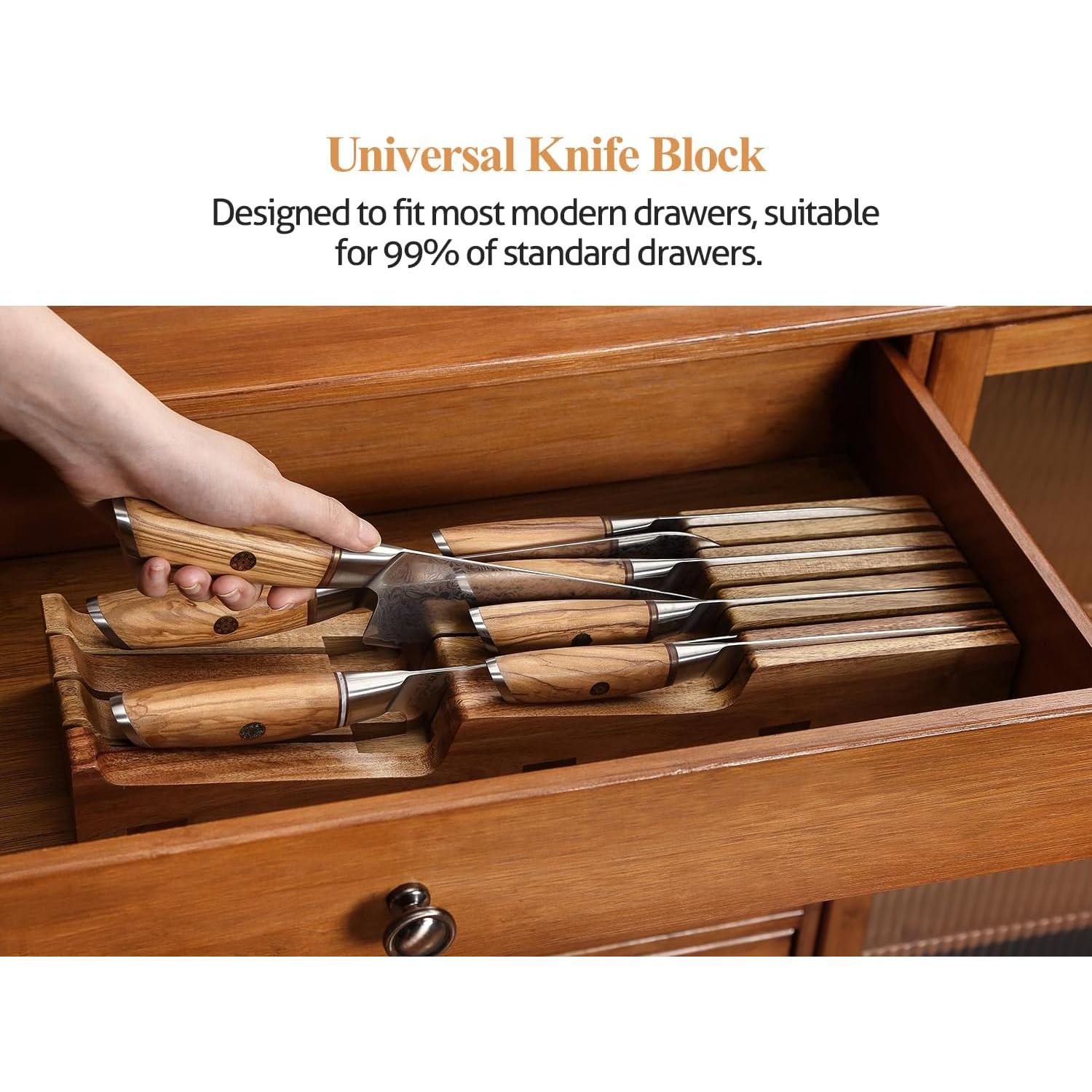 Organizador de Cuchillos XINZUO de Acacia Natural 7 Ranuras