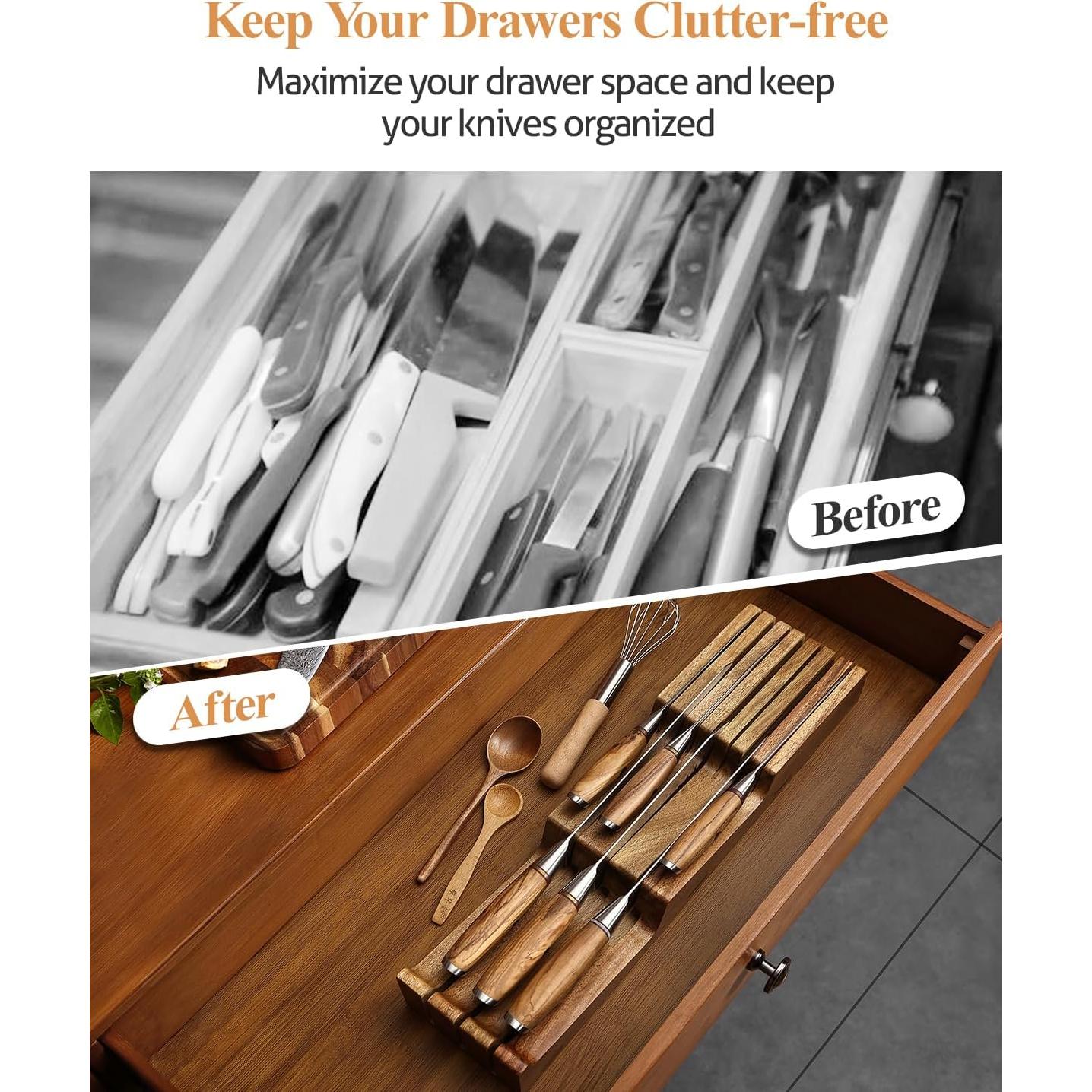 Organizador de Cuchillos XINZUO de Acacia Natural 7 Ranuras