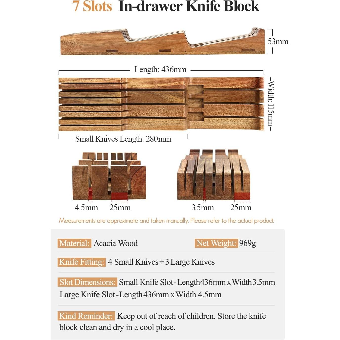 Organizador de Cuchillos XINZUO de Acacia Natural 7 Ranuras