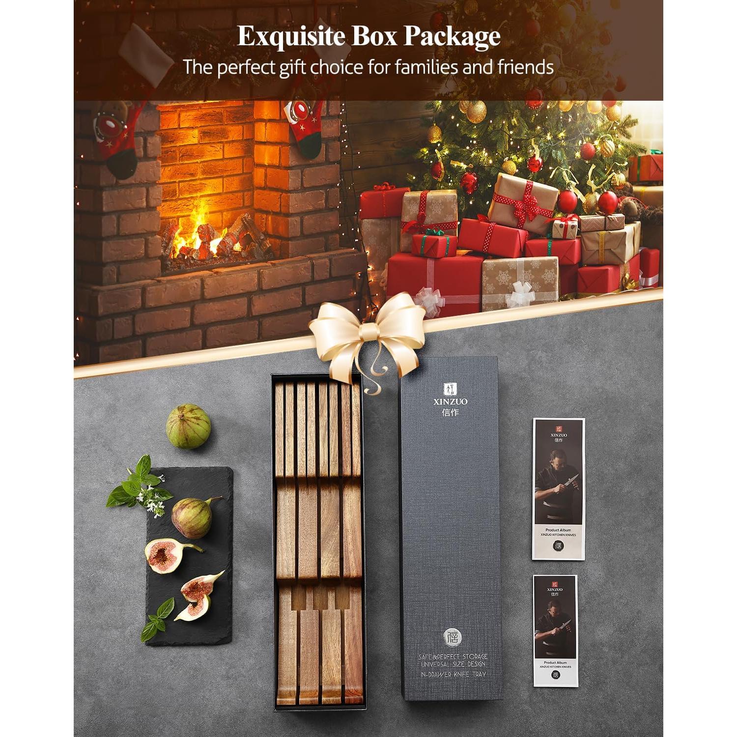 Organizador de Cuchillos XINZUO de Acacia Natural 7 Ranuras