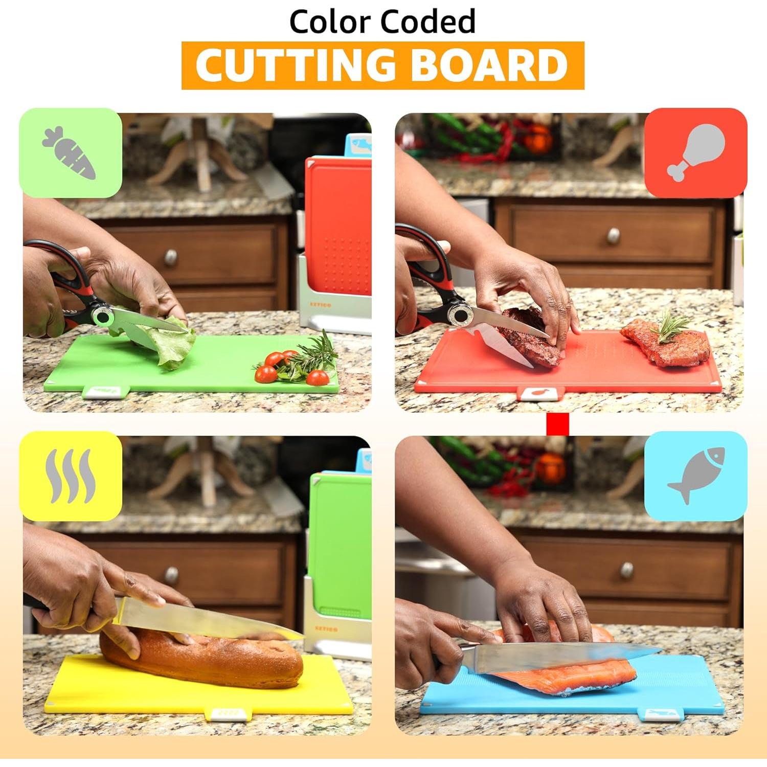 Juego de Tablas de Cortar EZTICO 4 Piezas Antideslizantes BPA Free