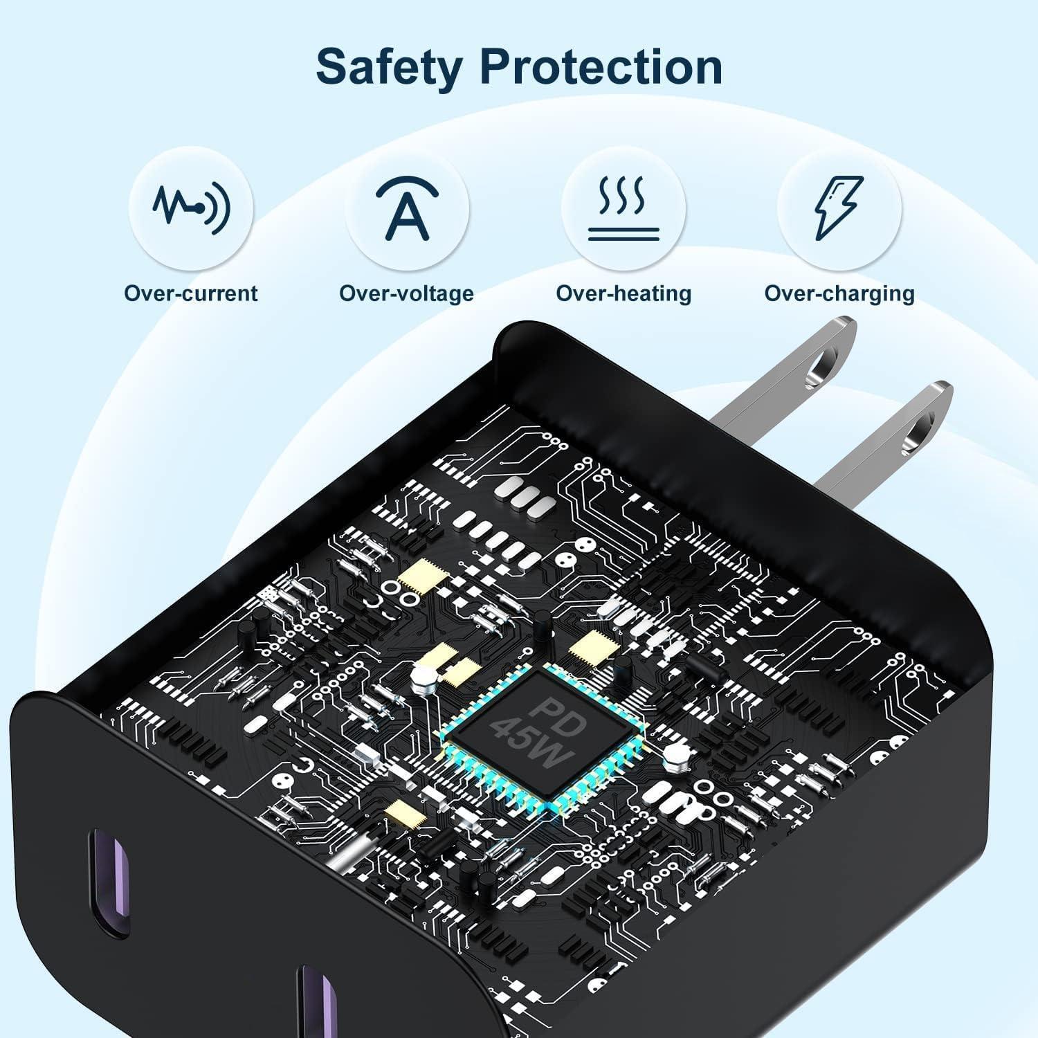 Cargador Rápido 45W USB C Jeenek + Cable 10 Pies Negro