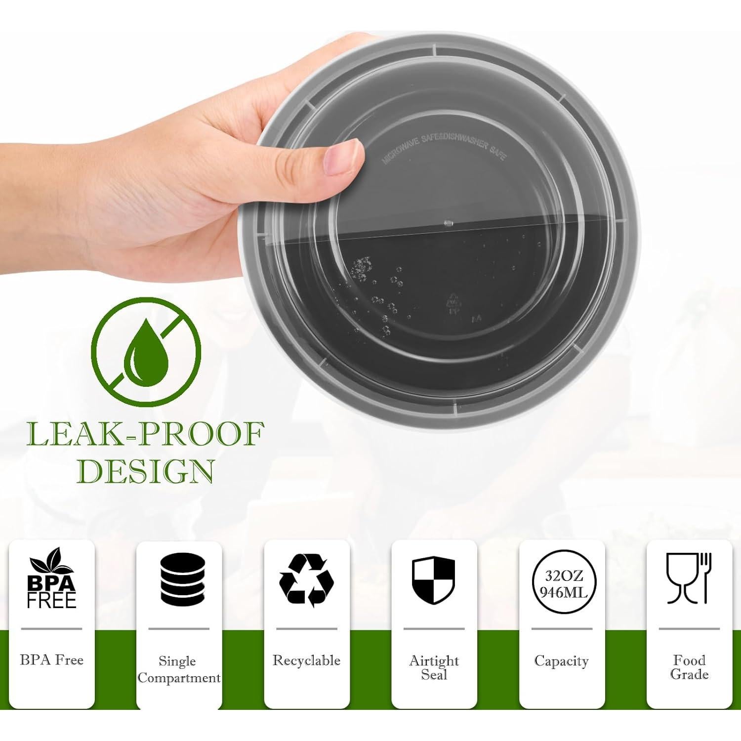 Contenedores de Comida RANLITTLE 32oz - 50 Paquete Apilables