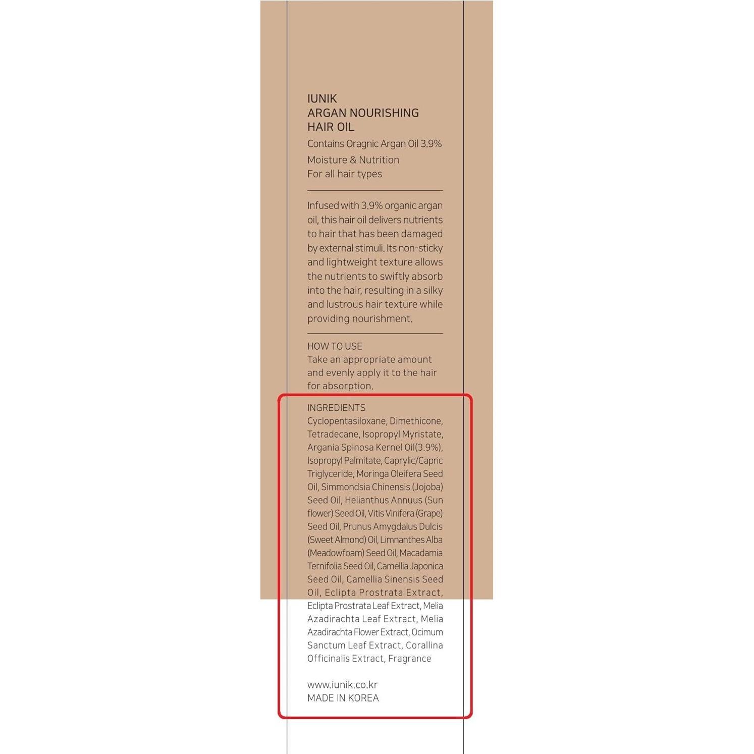 IUNIK Aceite de Cabello 100 ml - 3.9% Argán Antifrizz