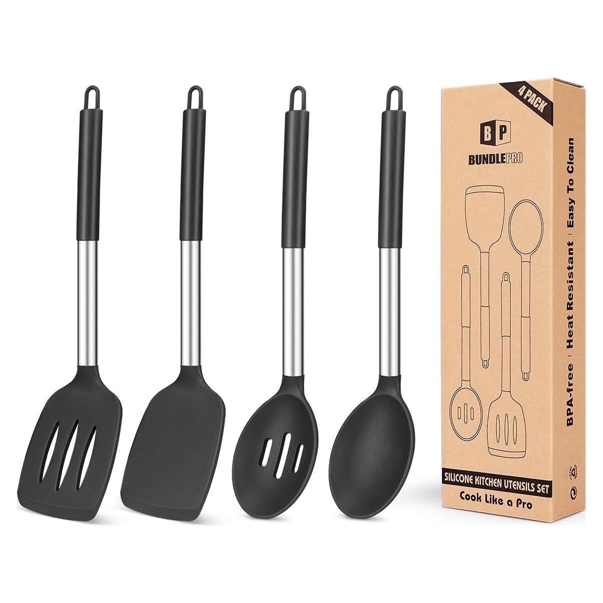 Juego de Utensilios de Cocina BUNDLEPRO 4 Piezas Silicona Negra