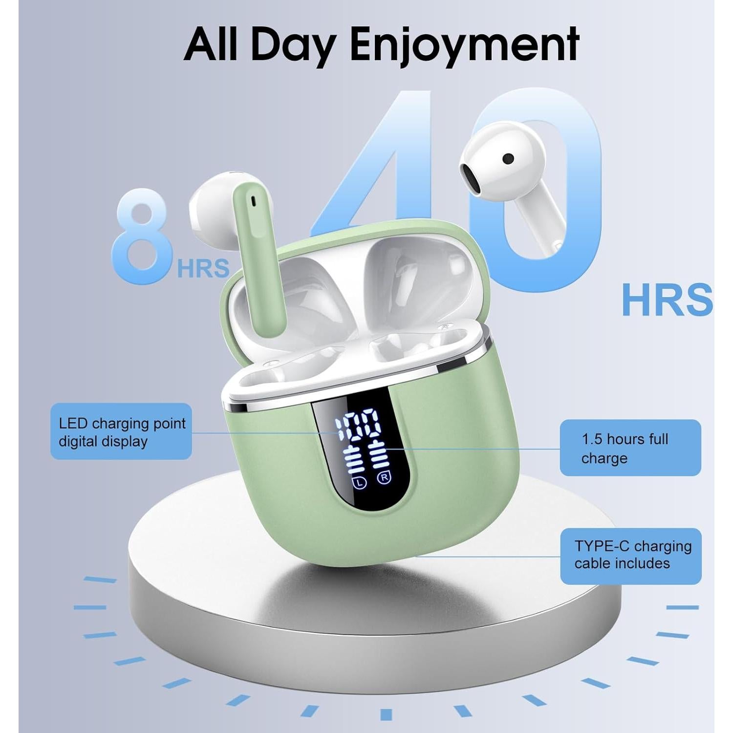 Auriculares Inalámbricos Cillso H97 Bluetooth 5.4 40H IP7 Verde