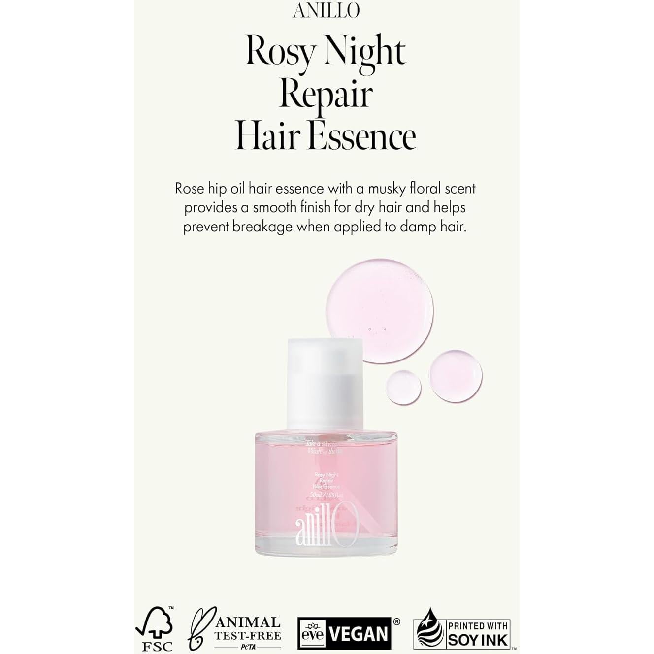Esencia para Cabello Rosy Night Repair 50ml - Vegana y Sin Parabenos