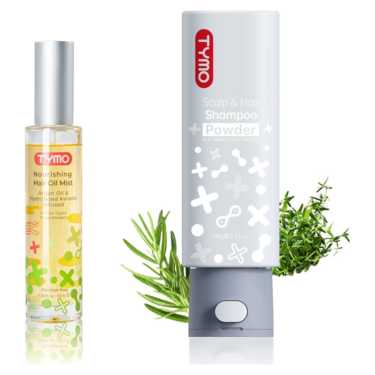 Champú en Polvo Anticaspa TYMO 99.2 g + Spray Aceite Argán 600 ml