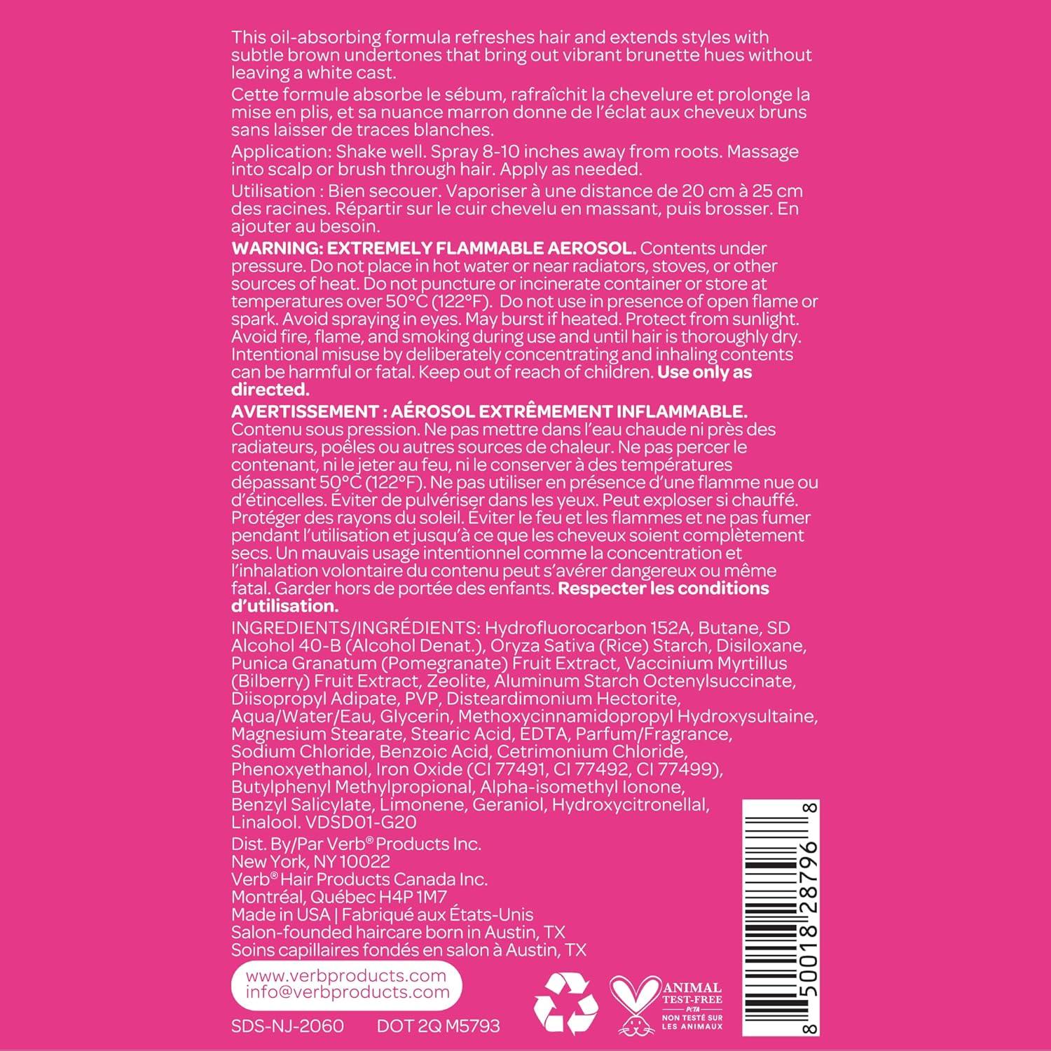 Champú Seco Oscuro VERB - 142g - Vegano, Sin Parabenos