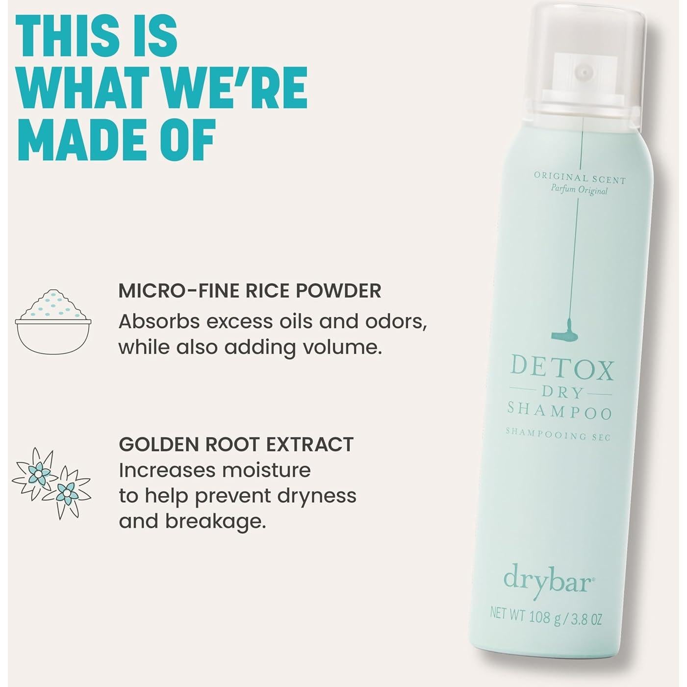 Champú Seco Detox Drybar 39.69g - Absorbe Aceite y Aporta Volumen