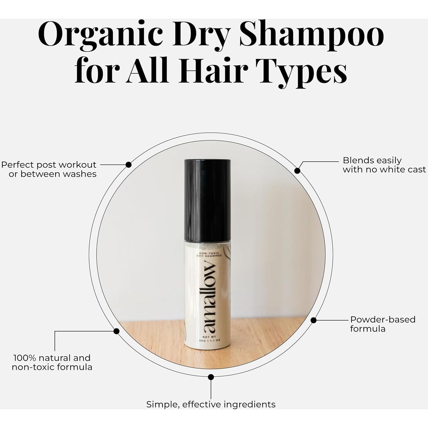 Polvo de Champú Seco Orgánico Amallow - Sin Talco y Aerosol - 90g