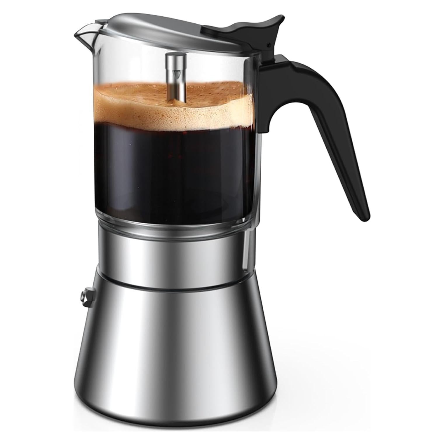 Cafetera Moka 240ml SIXAQUAE Acero Inoxidable y Vidrio