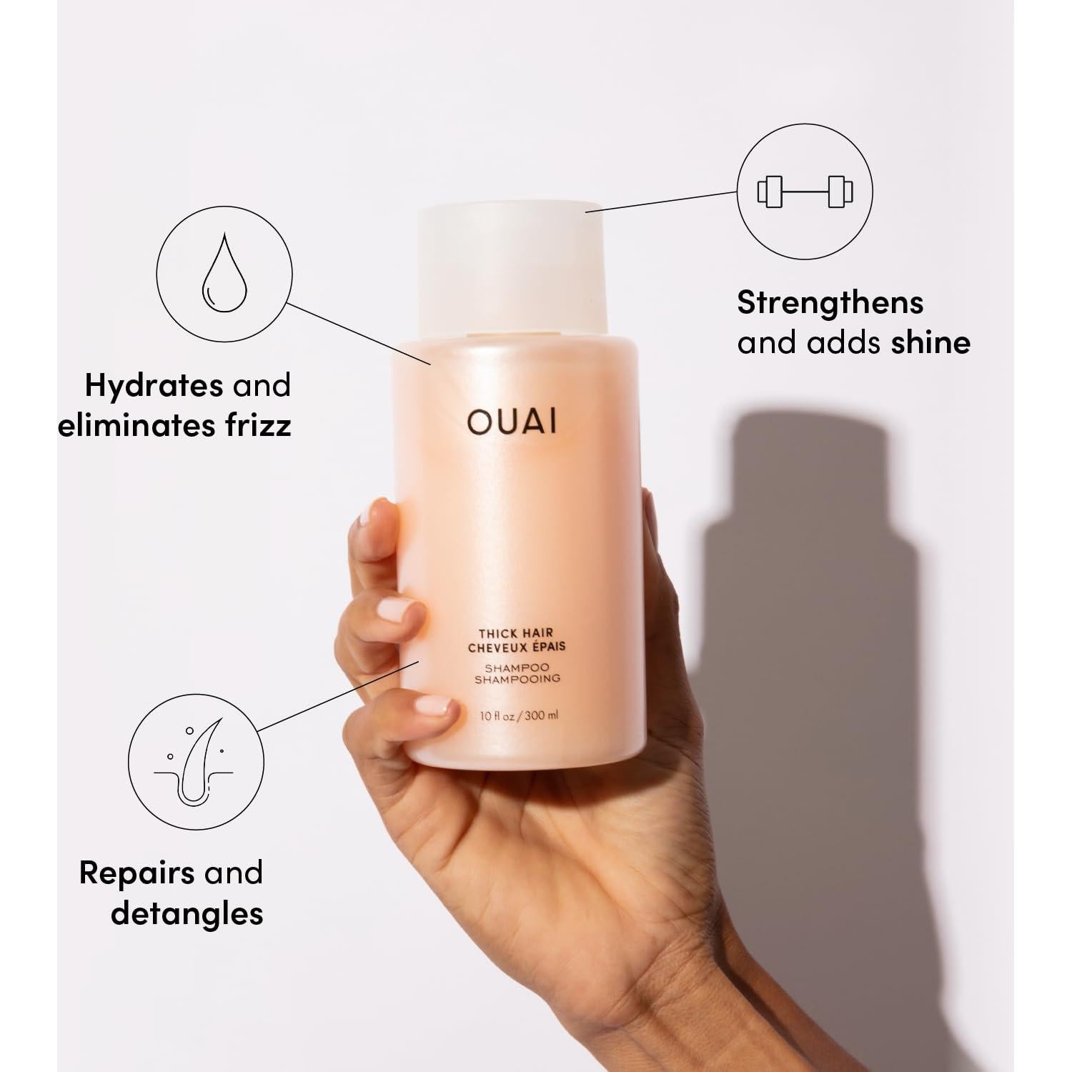 OUAI Paquete de Brillo para Cabello - Champú Grueso 295 ml