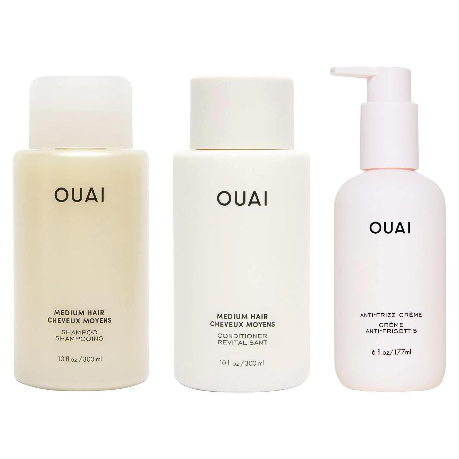 OUAI Paquete Anti-Frizz para Cabello Medio - Crema, Champú y Acondicionador
