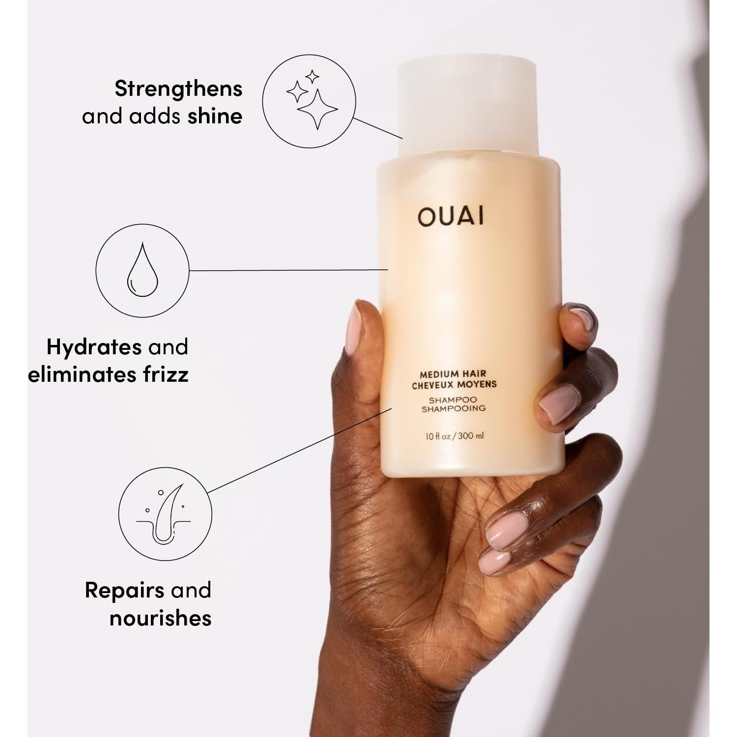 OUAI Paquete Anti-Frizz para Cabello Medio - Crema, Champú y Acondicionador