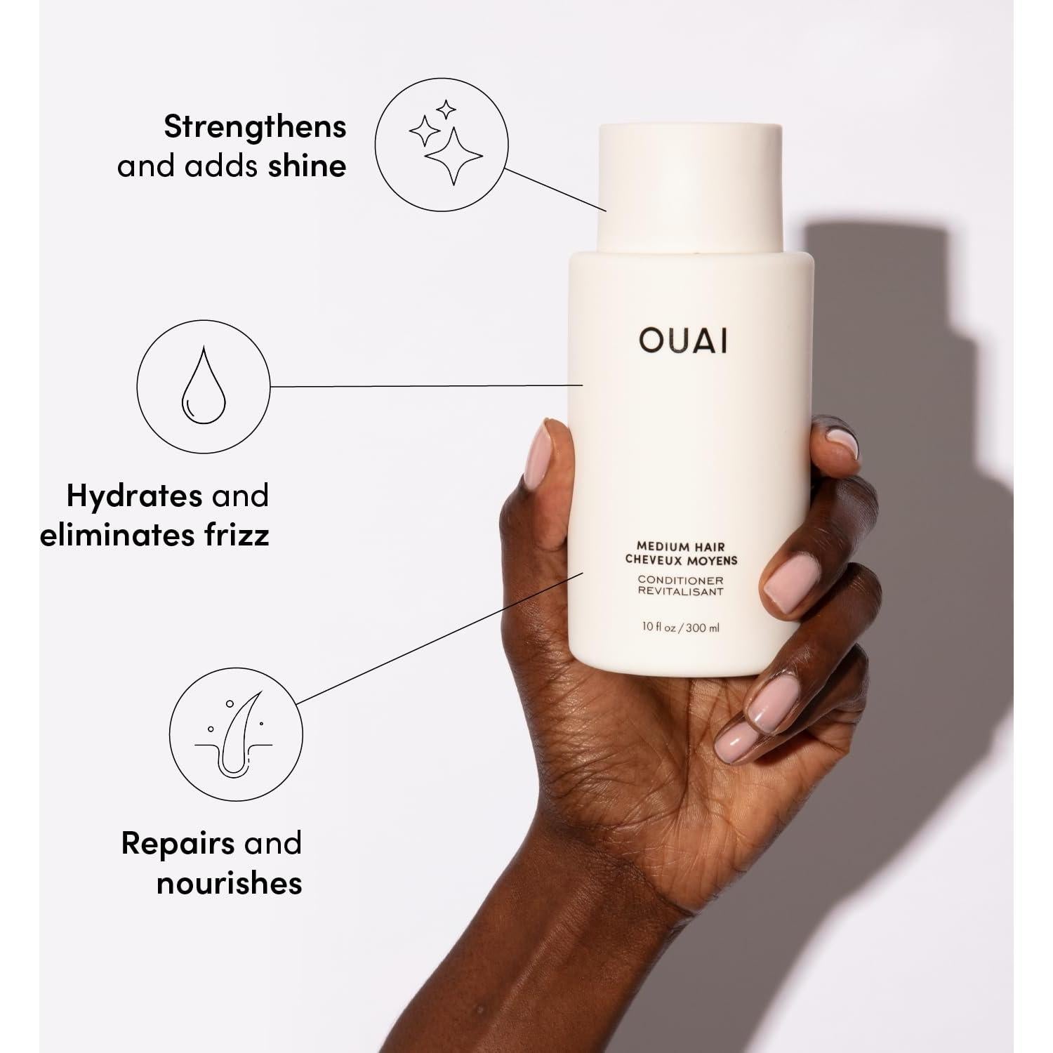 OUAI Paquete Anti-Frizz para Cabello Medio - Crema, Champú y Acondicionador