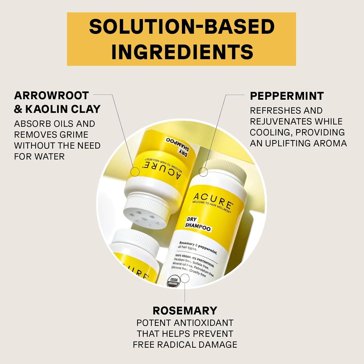 Champú Seco Acure 48.2g - Vegano Romero y Menta para Cabello