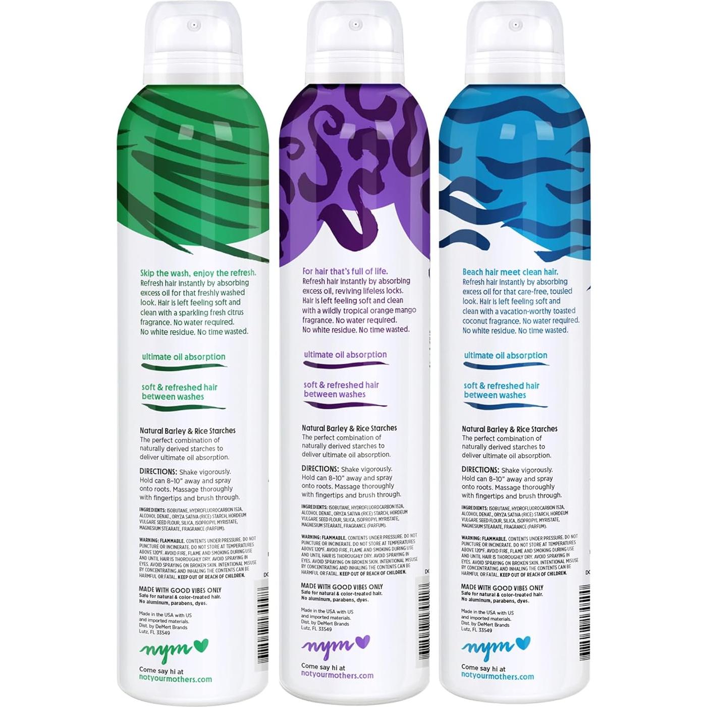 Champú Seco Spray No es tu Madre - 3 Pack 198g - Limpio Freak, Plump for Joy, Beach Babe