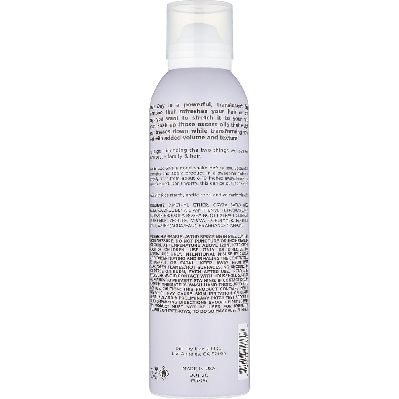 Champú Seco Hairitage 142g - Absorbe Aceite y Aumenta Volumen