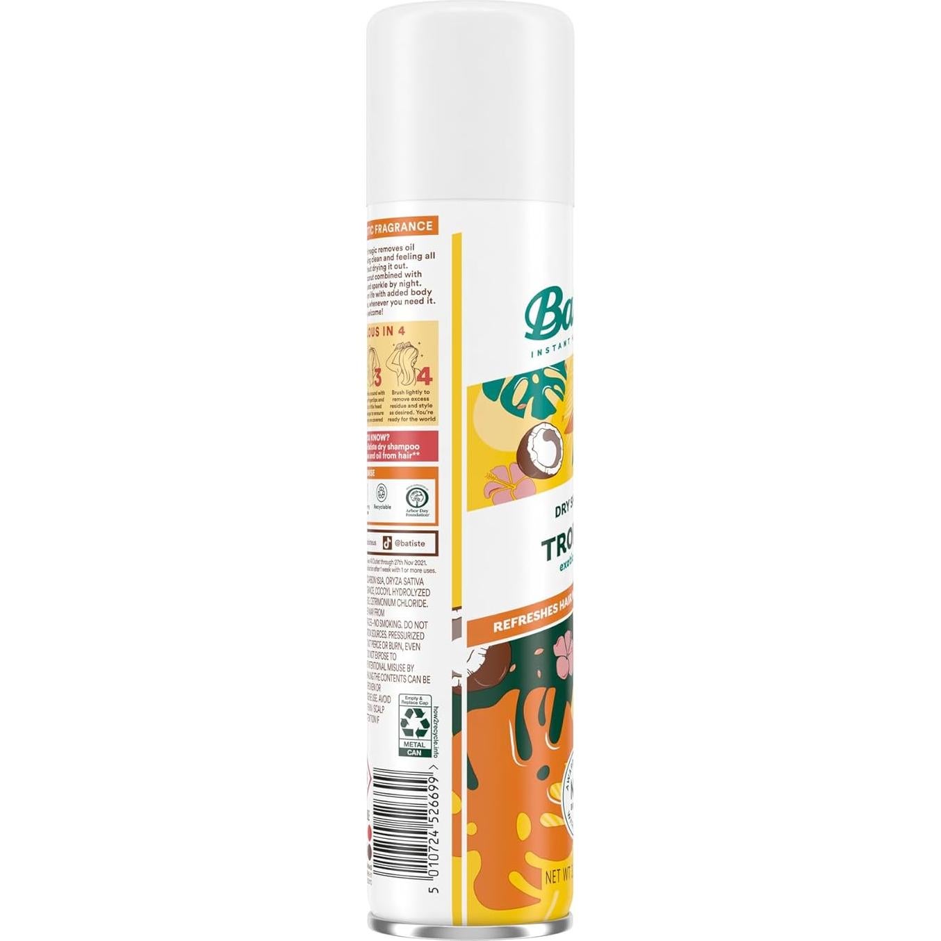 Batiste Champú Seco Tropical 3 Paquetes 108.86g - Sin Agua
