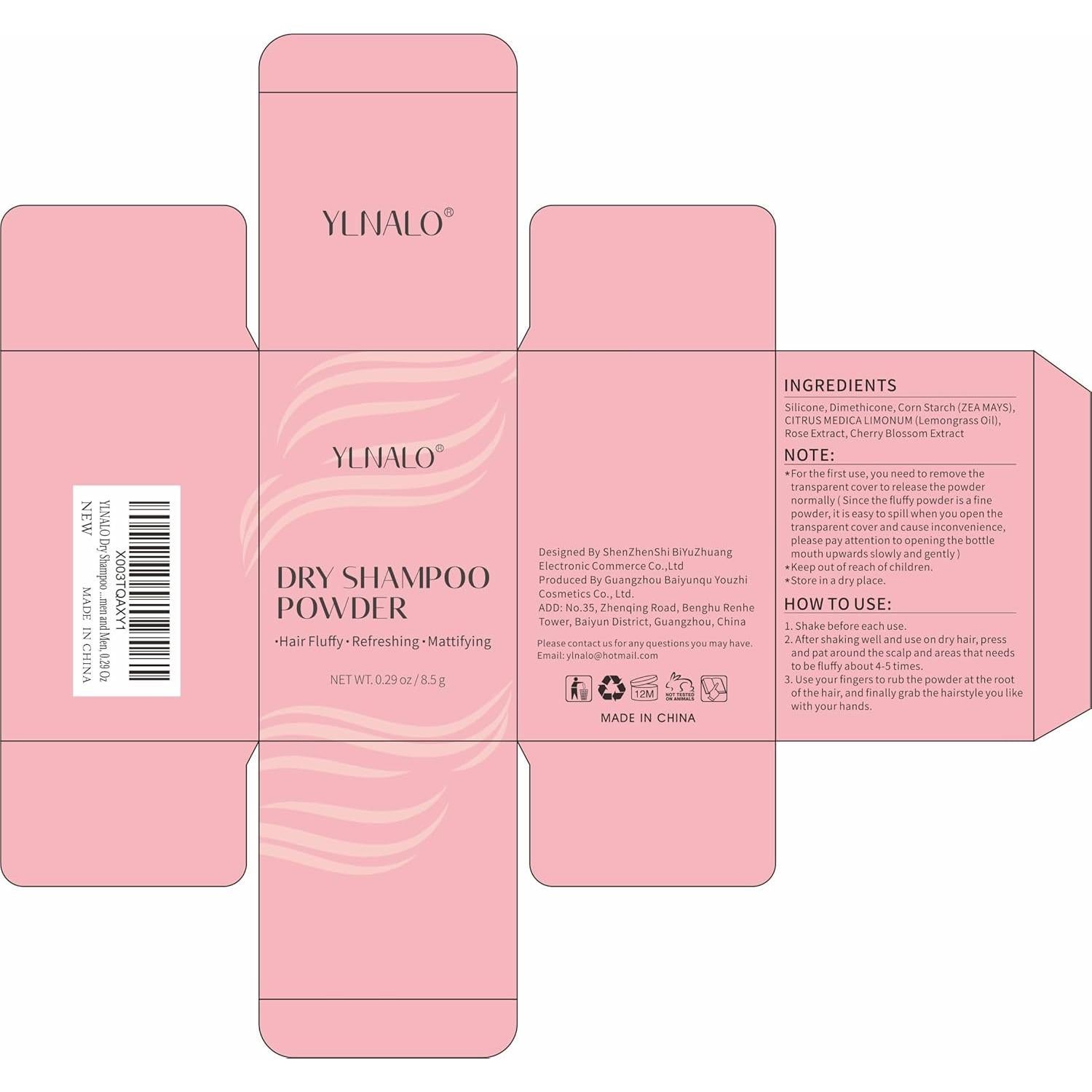 Polvo de Champú Seco YLNALO Vegano 8.2g - Sin Residuo Blanco