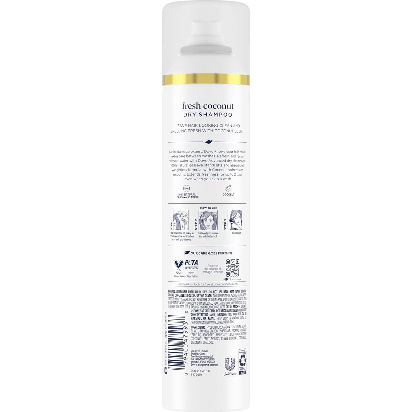 Champú Seco Dove Coco Fresco 207 g - Refresca y Revive Cabello