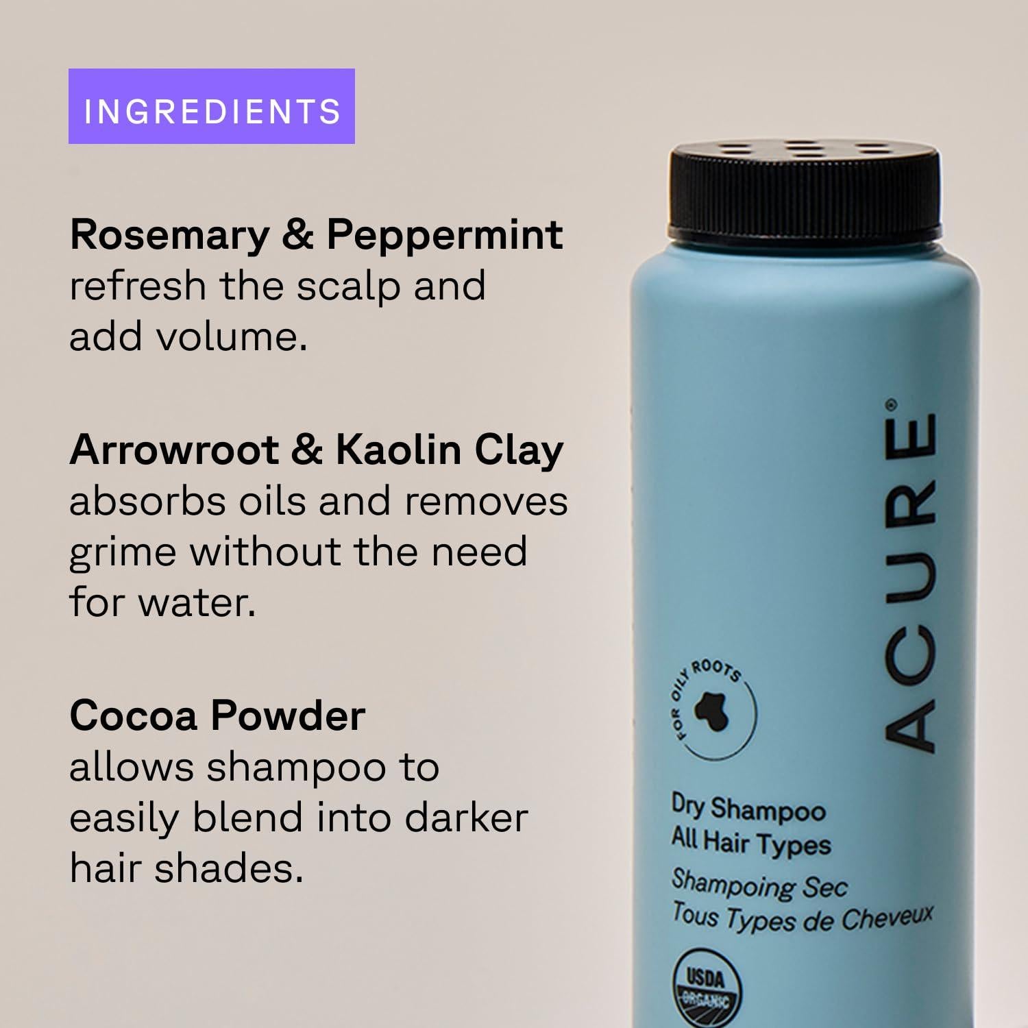 Champú Seco Acure 48g - Limpieza Rápida y Efectiva