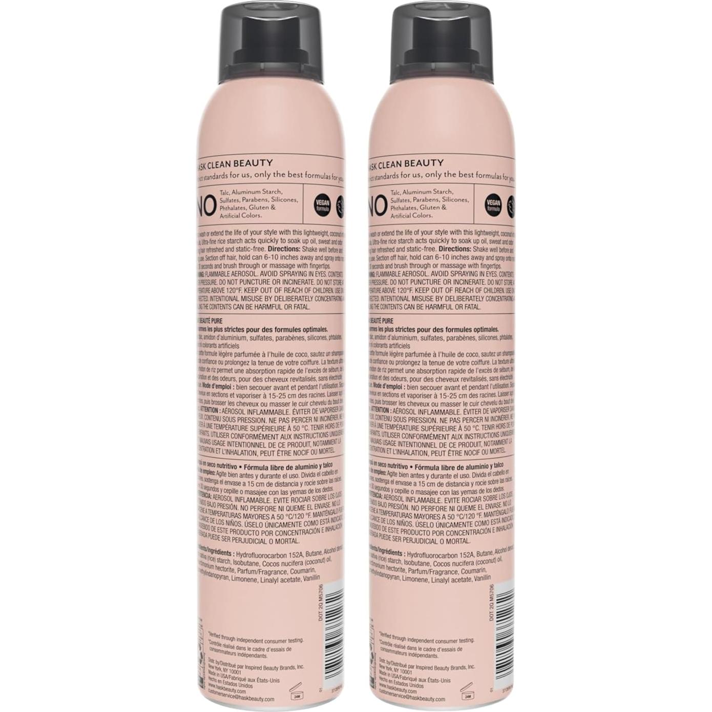 Champú Seco Nutritivo HASK Coco 2 Latas 184.3g Sin Aluminio