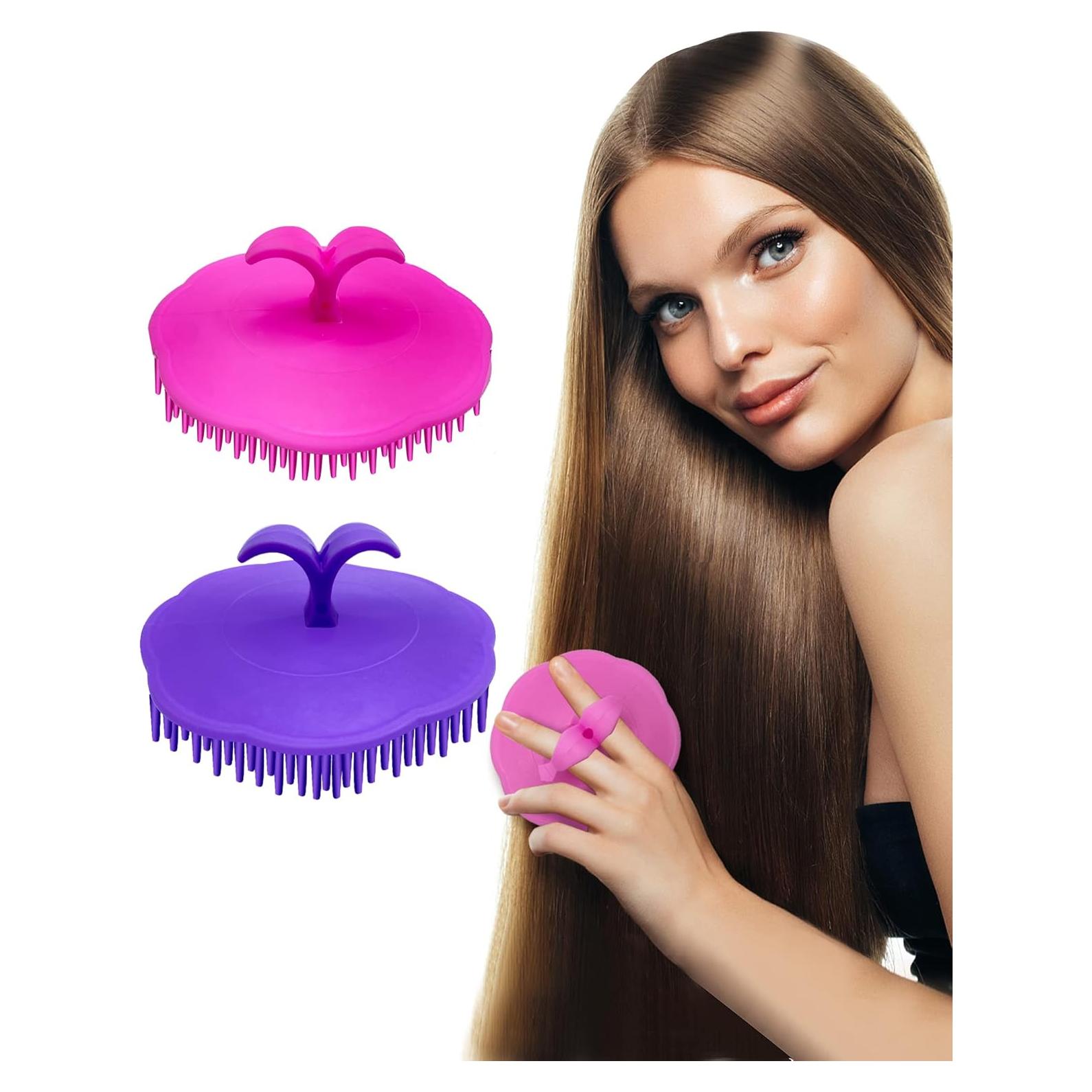 Cepillo Masajeador para Cuero Cabelludo Kissfee - Rosa y Púrpura
