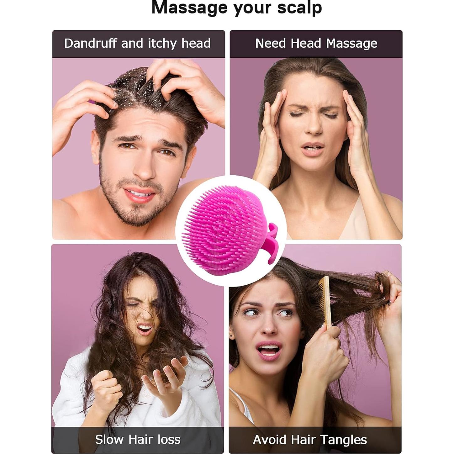 Cepillo Masajeador para Cuero Cabelludo Kissfee - Rosa y Púrpura
